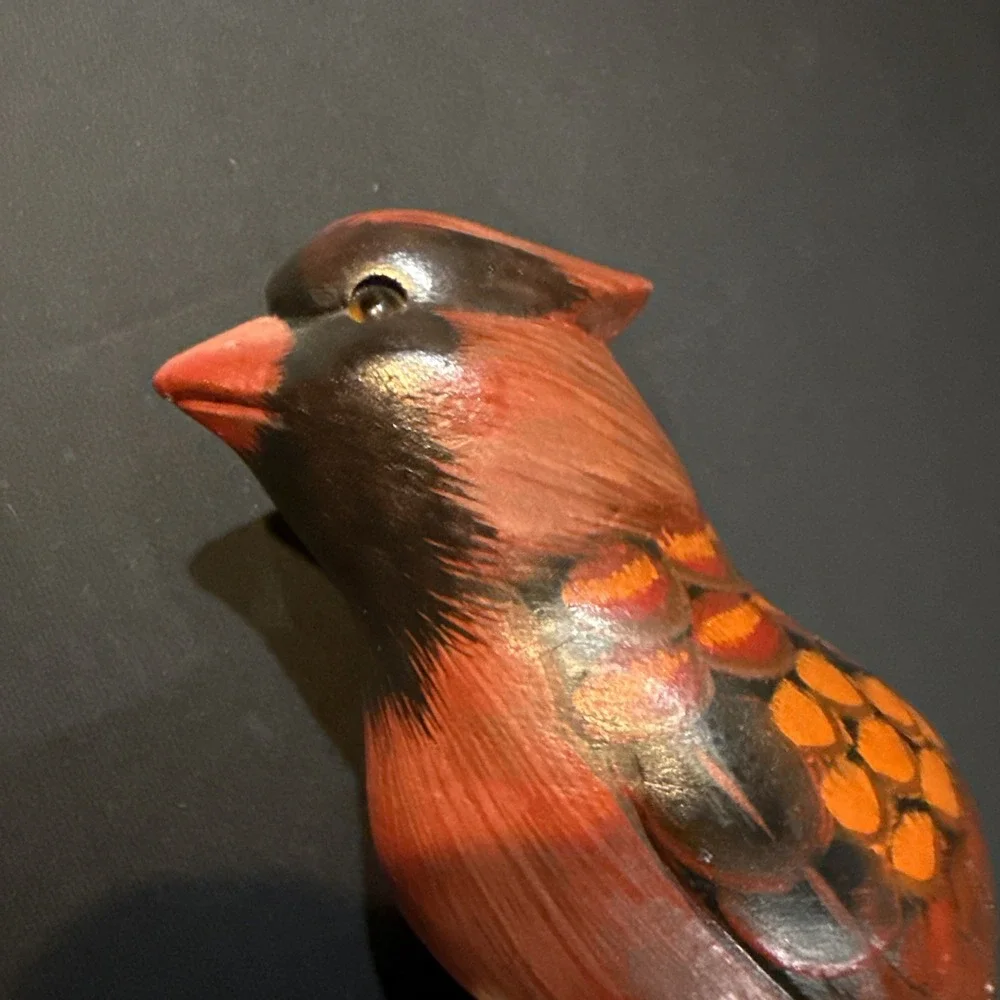 Vtg HAND CARVED ALABASTER MARBLE Red CARDINAL BIRD FIGURINE Decor Hand Painted